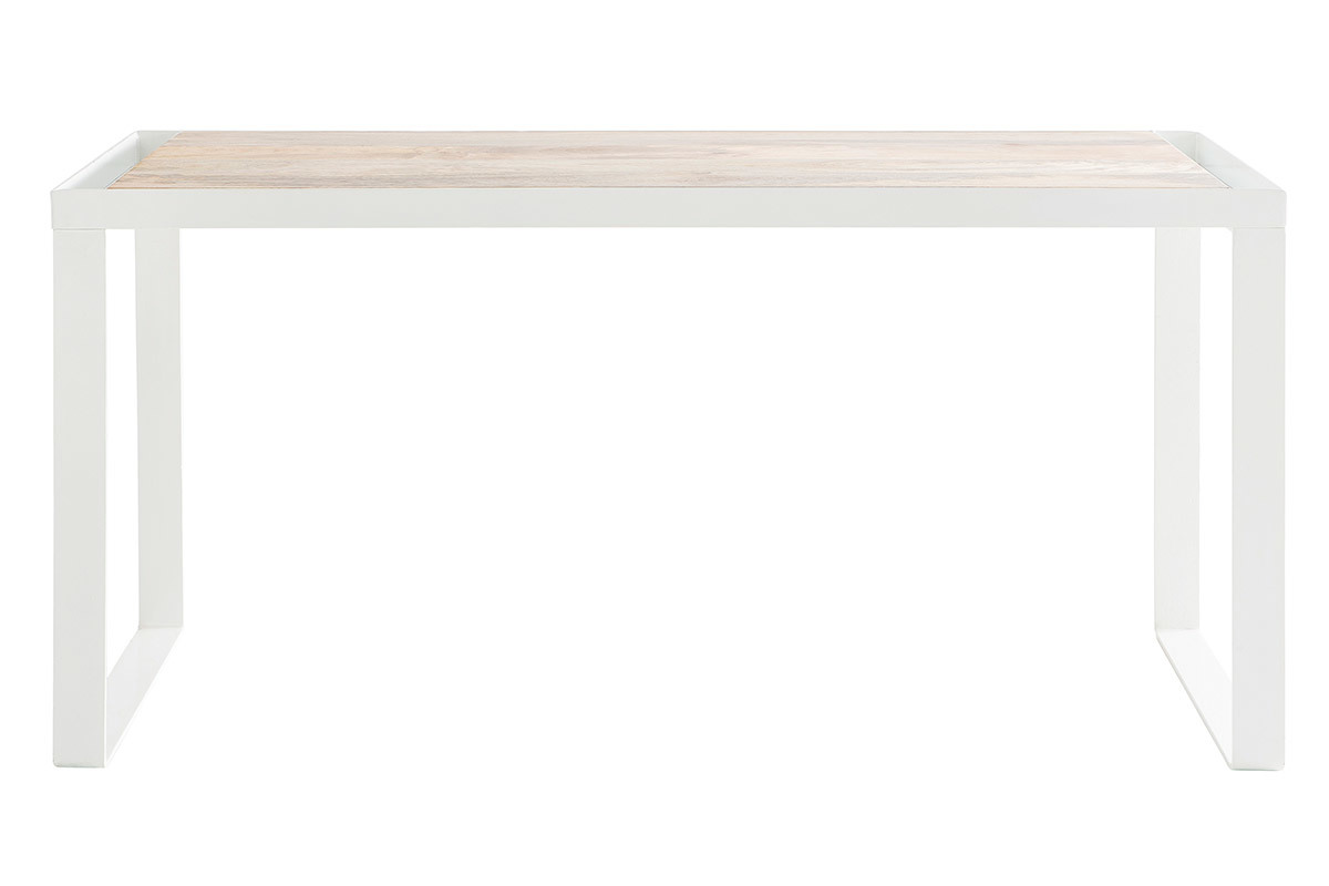 Design-Schreibtisch aus Mangoholz und weiem Metall L150 cm PUKKA