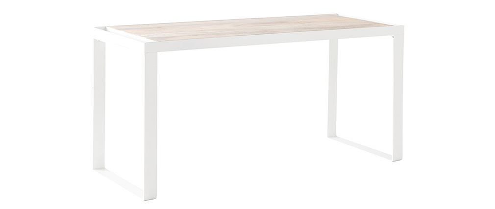Design-Schreibtisch aus Mangoholz und weißem Metall L150 cm PUKKA - Miliboo
