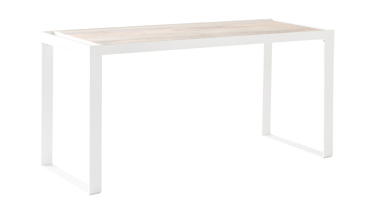 Design-Schreibtisch aus Mangoholz und weißem Metall L150 cm PUKKA