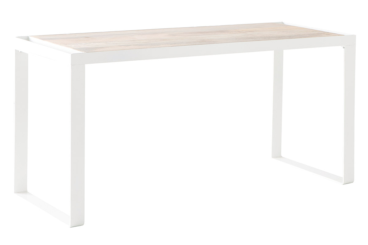 Design-Schreibtisch aus Mangoholz und weiem Metall L150 cm PUKKA