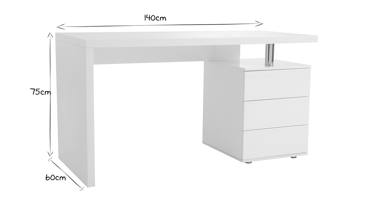 Design-Schreibtisch CALIX Weiß, 3 Schubladen