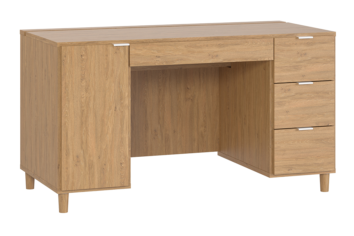 Design-Schreibtisch Eiche mit Rollcontainer und Schubladen 140 cm GALLO