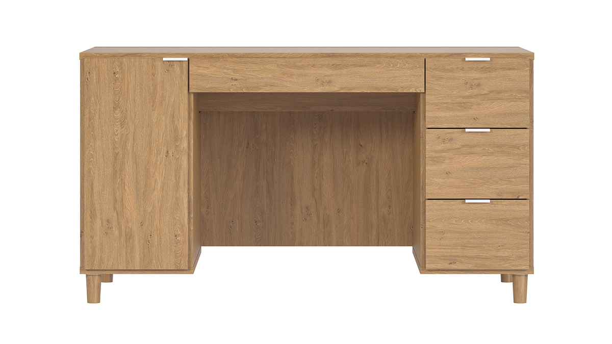 Design-Schreibtisch Eiche mit Rollcontainer und Schubladen 140 cm GALLO