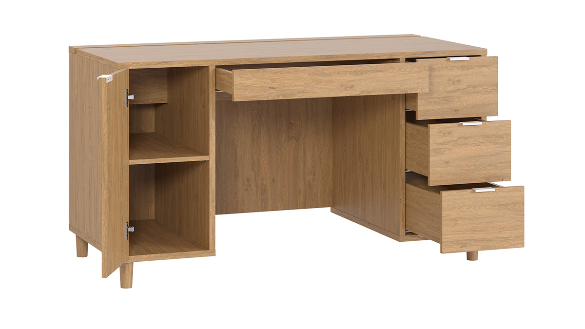 Design-Schreibtisch Eiche mit Rollcontainer und Schubladen 140 cm GALLO