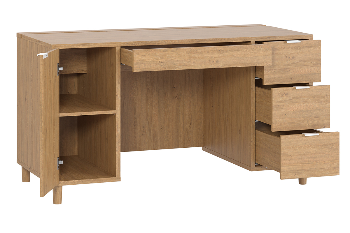 Design-Schreibtisch Eiche mit Rollcontainer und Schubladen 140 cm GALLO