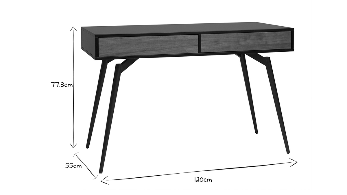 Design-Schreibtisch in mattem Schwarz und Walnussfurnier TRIPOLI