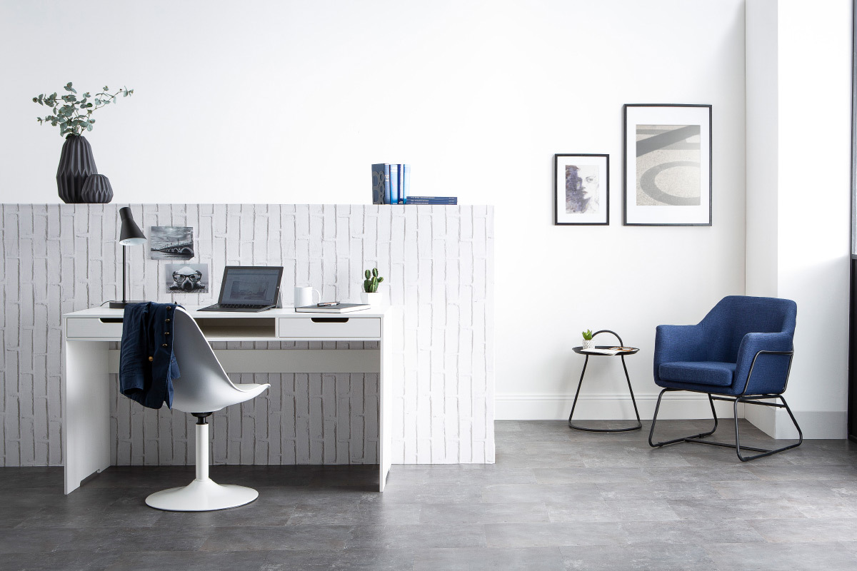 Design-Schreibtisch Kiefer Wei� 2 Schubladen HARVARD