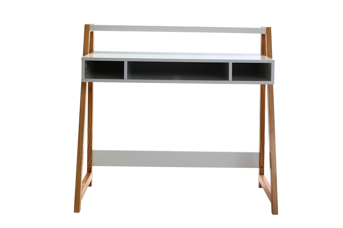 Design-Schreibtisch lackiert Wei matt und Holz STOKA