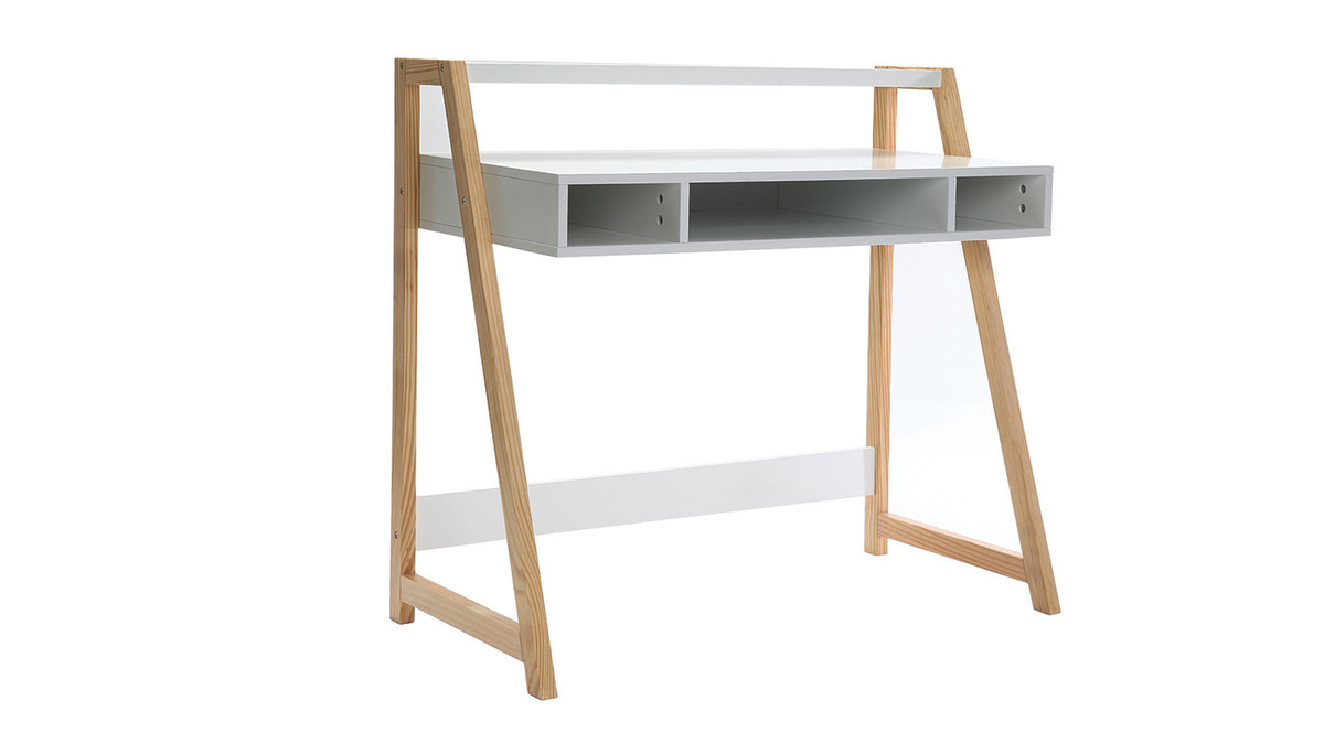 Design-Schreibtisch lackiert Wei matt und Holz STOKA