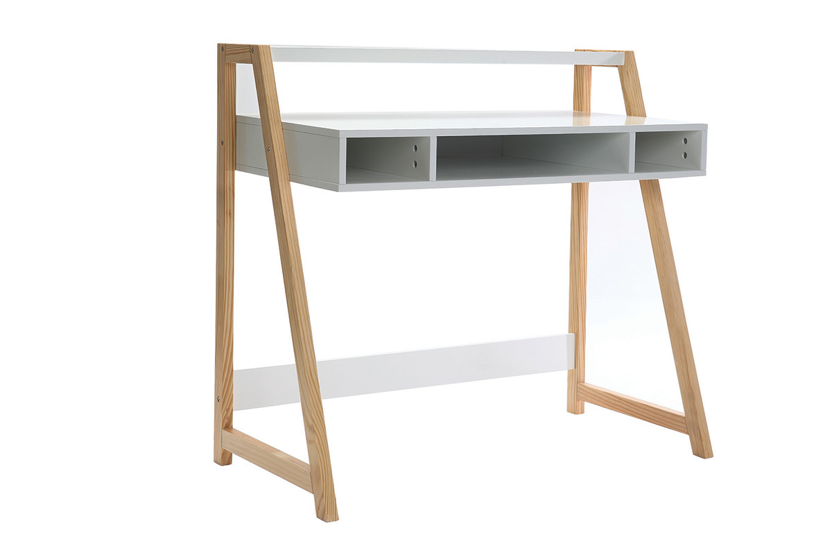 Design-Schreibtisch lackiert Wei matt und Holz STOKA