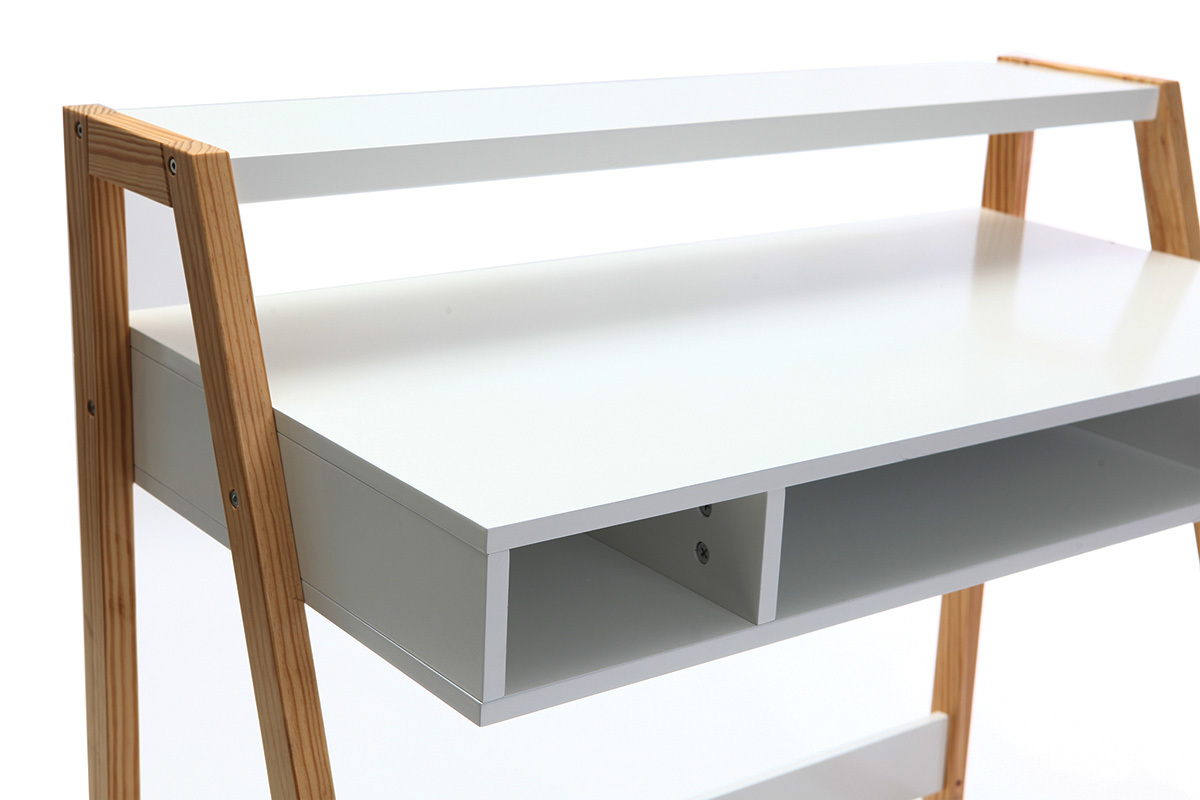 Design-Schreibtisch lackiert Wei matt und Holz STOKA