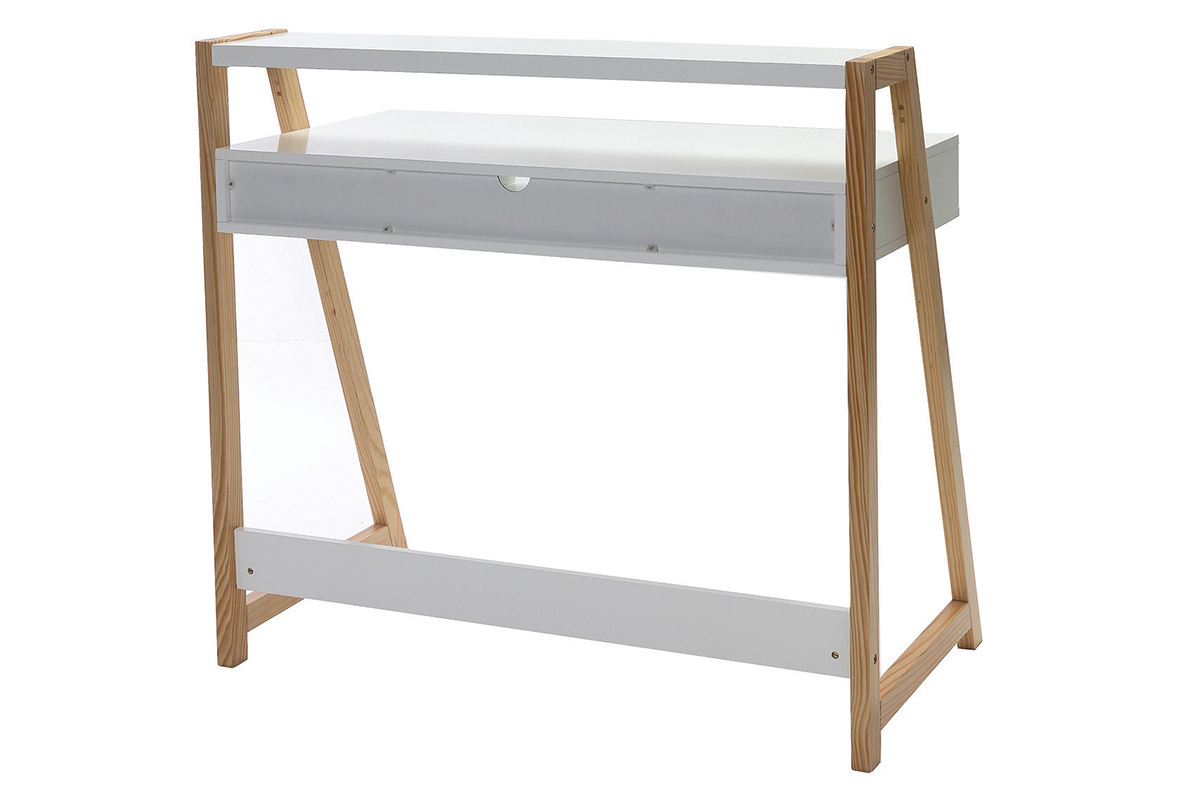 Design-Schreibtisch lackiert Wei matt und Holz STOKA
