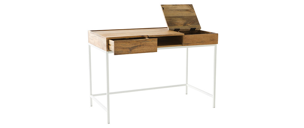 Design-Schreibtisch Mangoholz und Metall Weiß BOHO