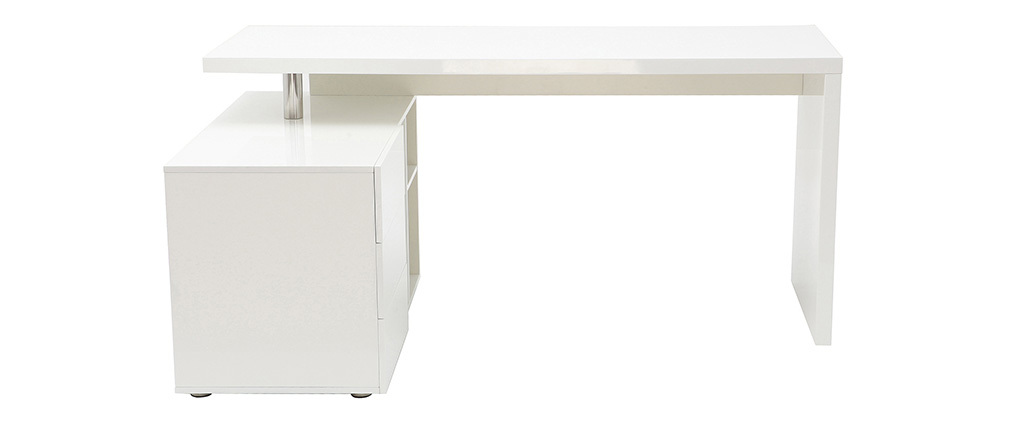 Design-Schreibtisch MAXI Weiß lackiert Ablagen linke Seite