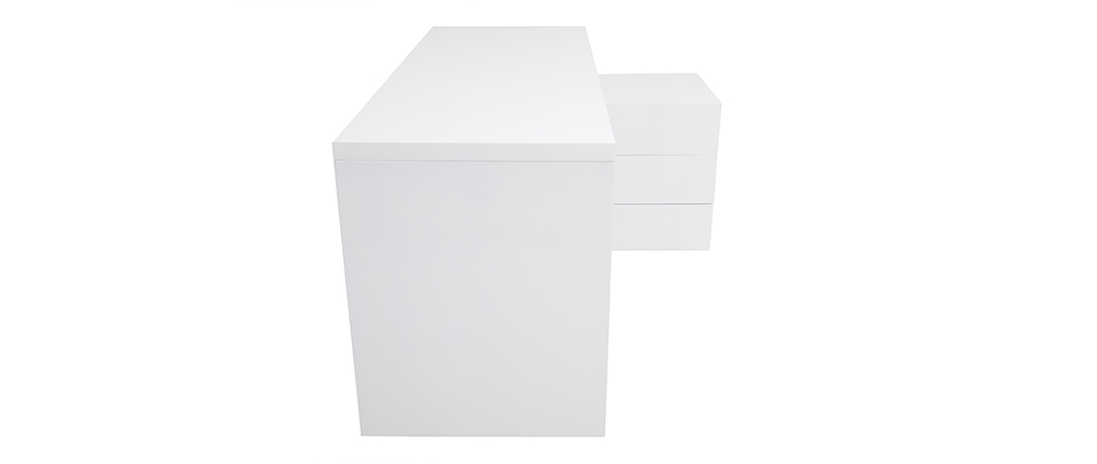 Design-Schreibtisch MAXI Weiß lackiert Ablagen rechte Seite