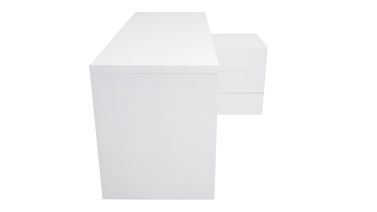Design-Schreibtisch MAXI Weiß lackiert Ablagen rechte Seite