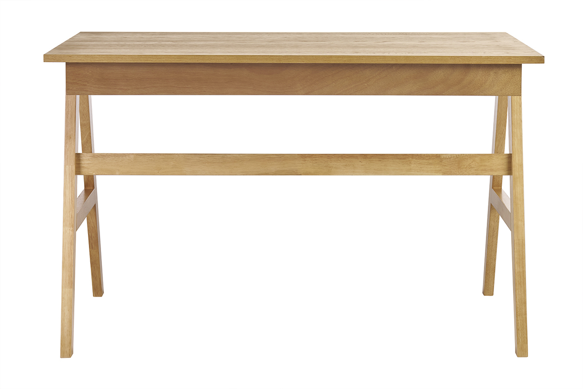 Design-Schreibtisch mit 2 Schubladen aus hellem Hevea-Holz L120 cm BROOK