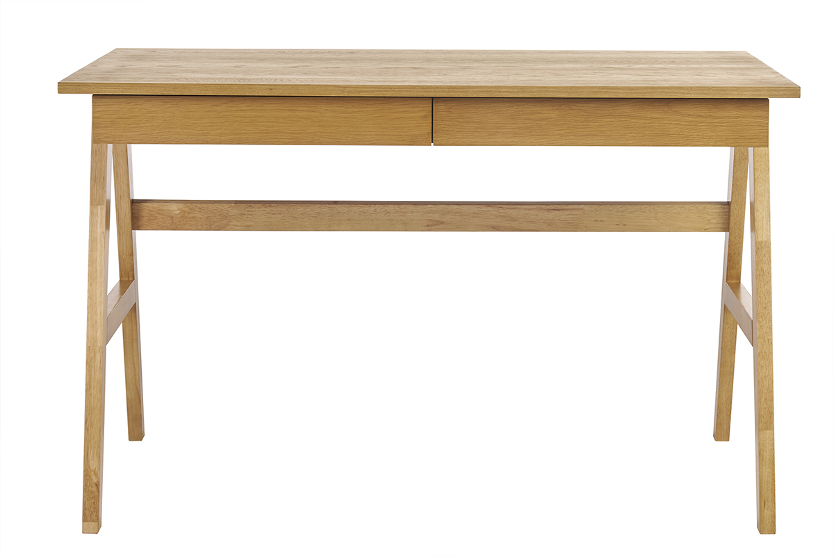 Design-Schreibtisch mit 2 Schubladen aus hellem Hevea-Holz L120 cm BROOK