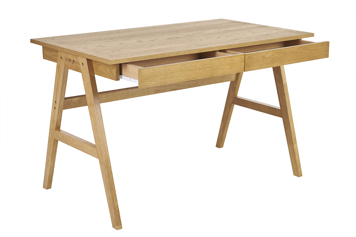 Design-Schreibtisch mit 2 Schubladen aus hellem Hevea-Holz L120 cm BROOK