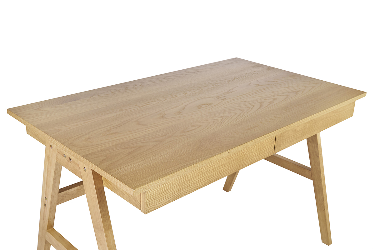 Design-Schreibtisch mit 2 Schubladen aus hellem Hevea-Holz L120 cm BROOK