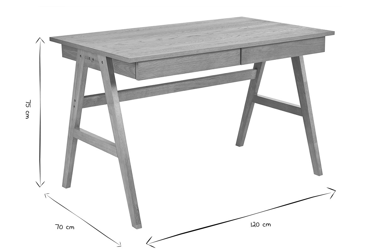 Design-Schreibtisch mit 2 Schubladen aus hellem Hevea-Holz L120 cm BROOK