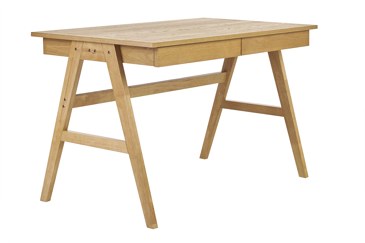 Design-Schreibtisch mit 2 Schubladen aus hellem Hevea-Holz L120 cm BROOK