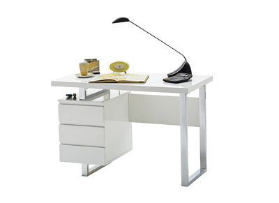 Design-Schreibtisch mit Ablagen weißes Glanzfinish L115cm KANY