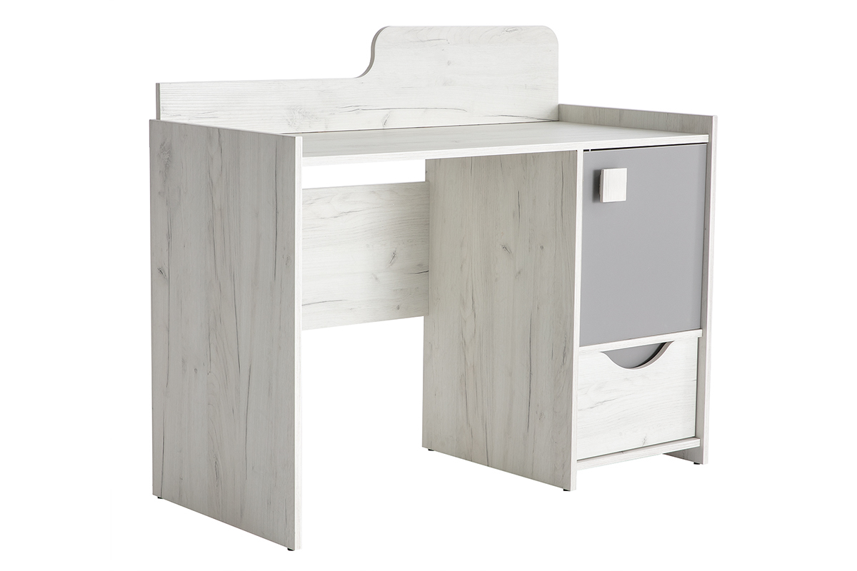 Design-Schreibtisch mit Aufbewahrungsf�chern Esche Wei� und Grau TOM