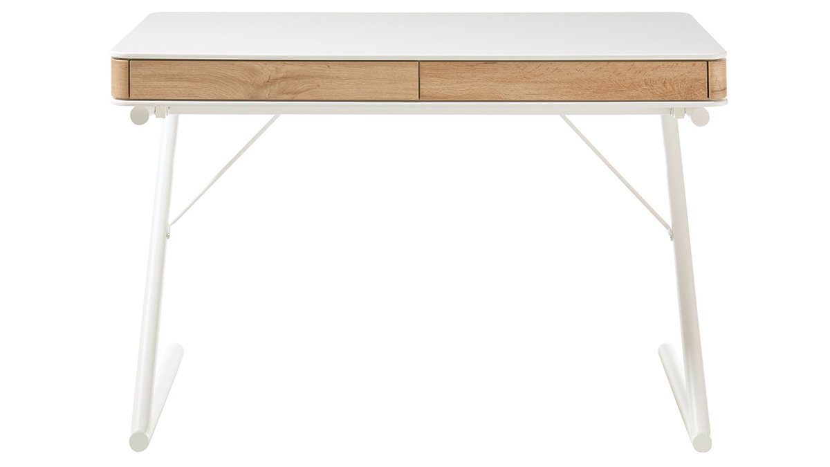 Design-Schreibtisch mit Schubladen mattweiß und Holz L120cm POES