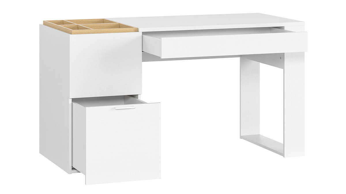 Design-Schreibtisch mit Schubladen wei und holzfarben 142 cm wei OCTAVE