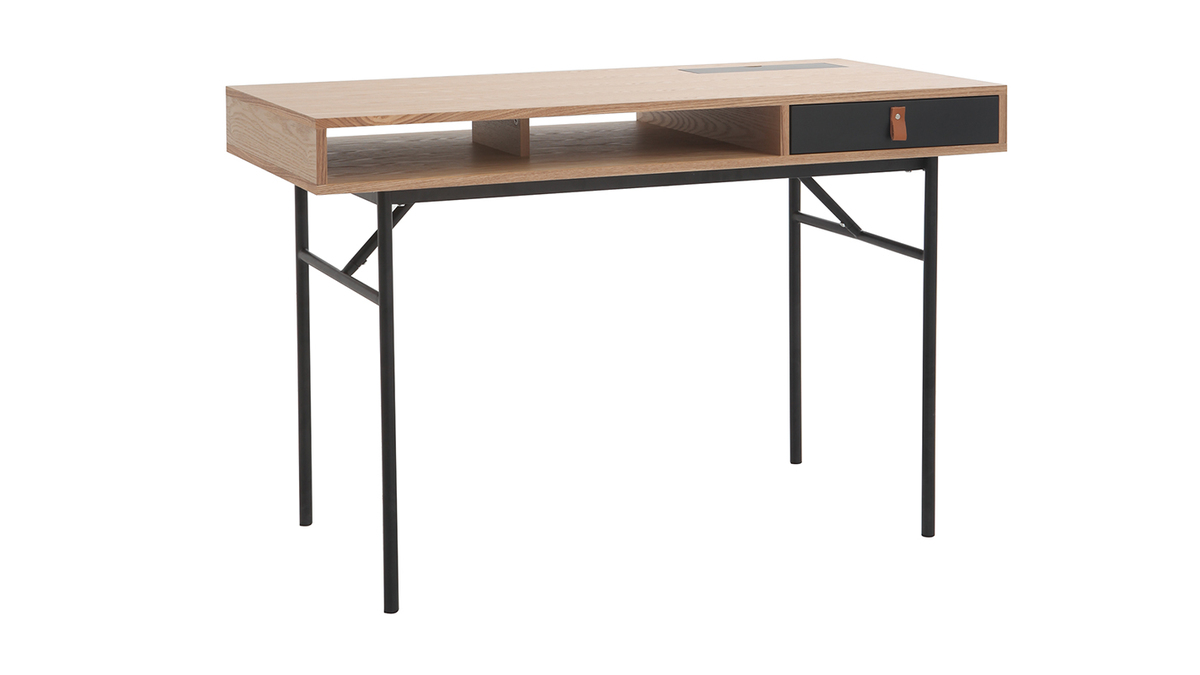 Design-Schreibtisch mit Stauraum Eichholz und schwarz OFICI