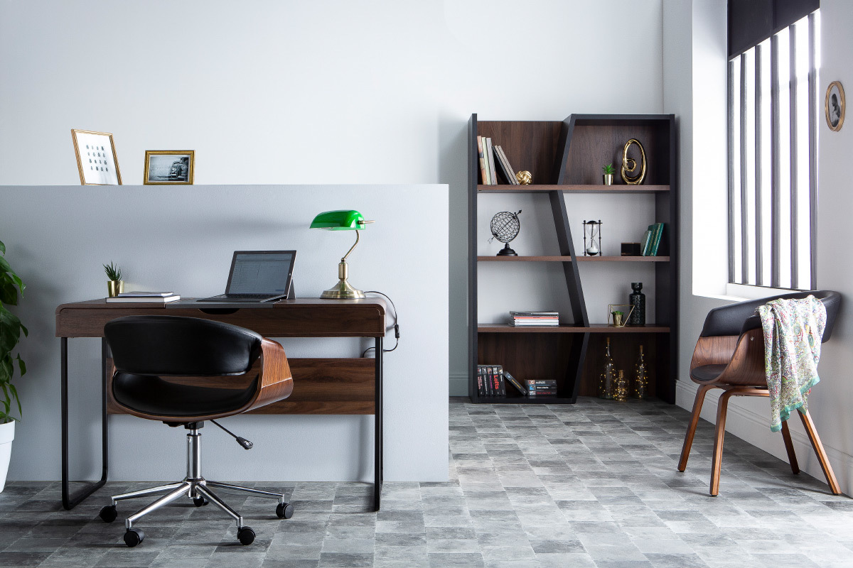 Design-Schreibtisch mit Tischplatte aus Holz und grau QUINT