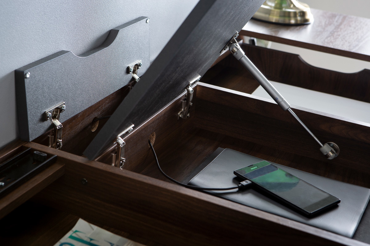 Design-Schreibtisch mit Tischplatte aus Holz und grau QUINT
