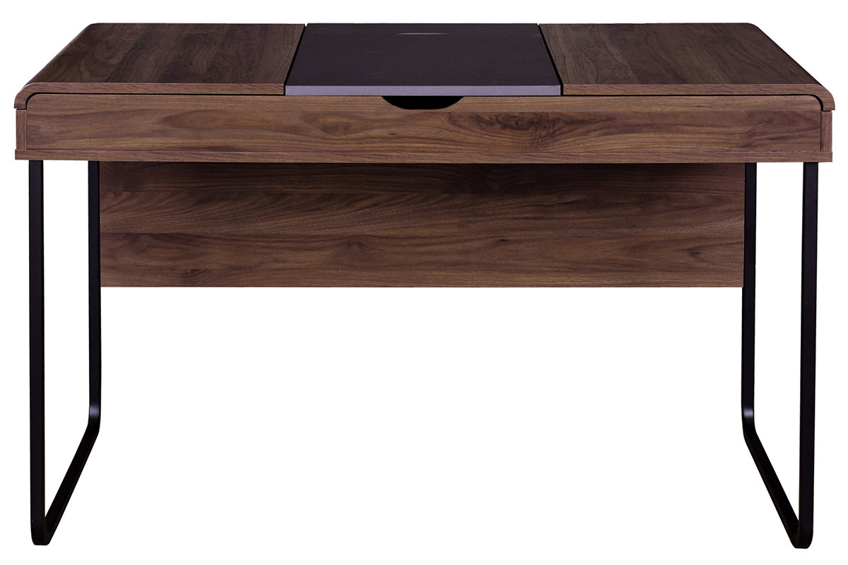 Design-Schreibtisch mit Tischplatte aus Holz und grau QUINT
