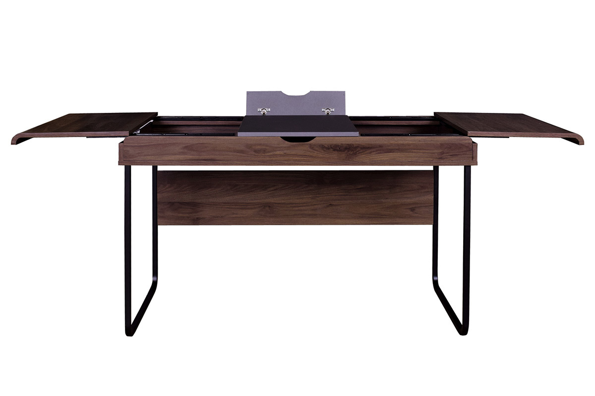 Design-Schreibtisch mit Tischplatte aus Holz und grau QUINT