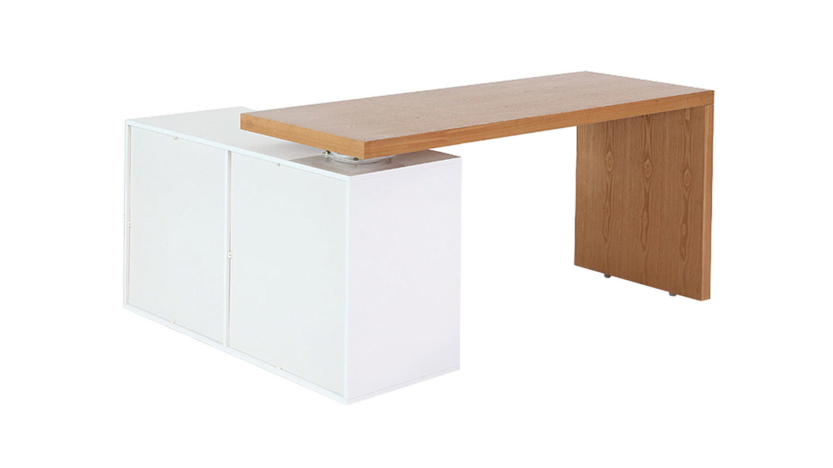 Design-Schreibtisch modulierbar Wei glnzend und Eschenholz NEW MAX