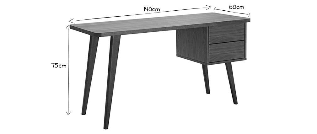 Design-Schreibtisch Nussbaum L140 cm FIFTIES