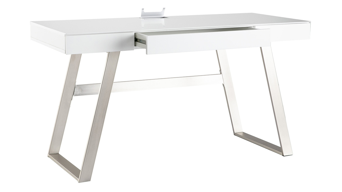 Design-Schreibtisch wei lackiert Tischbeine Metall 140cm MANA