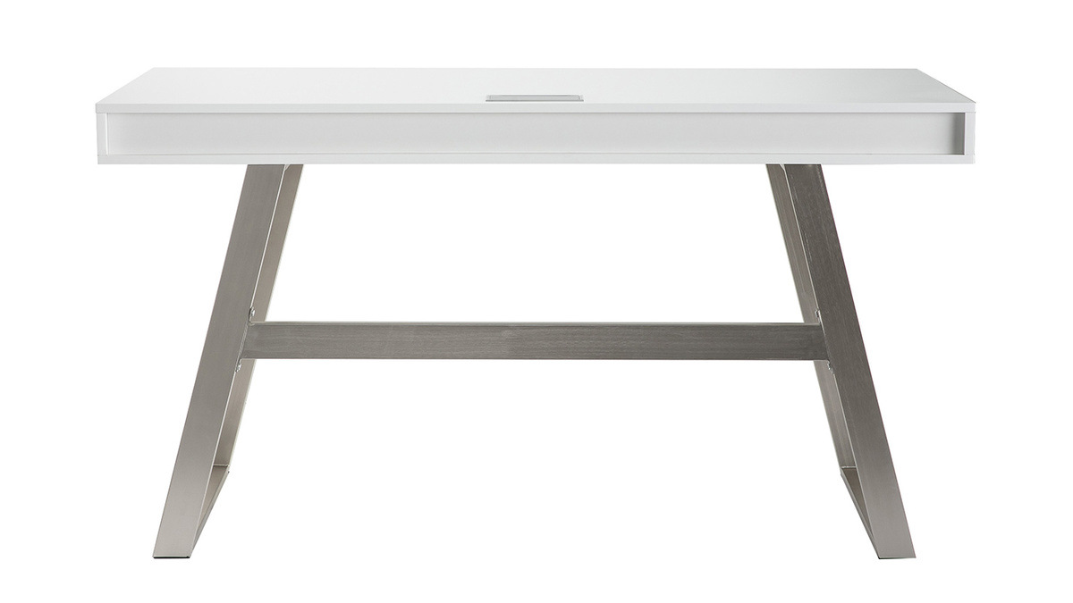 Design-Schreibtisch wei lackiert Tischbeine Metall 140cm MANA