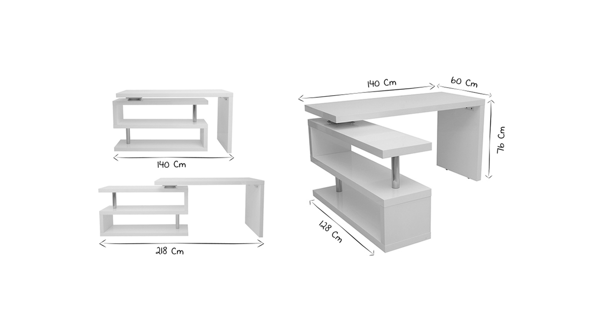 Design-Schreibtisch wei lackiert verstellbar MAX