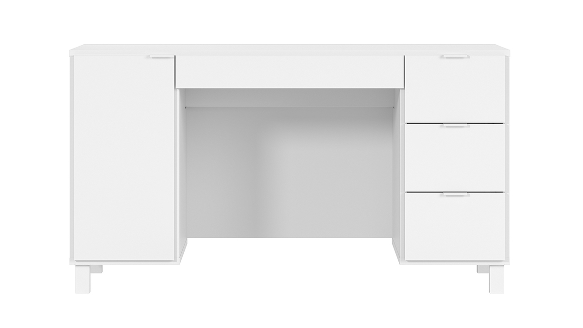 Design-Schreibtisch weiß mit geschlossenem Rollcontainer und 3 Schubladen 140 cm GALLO