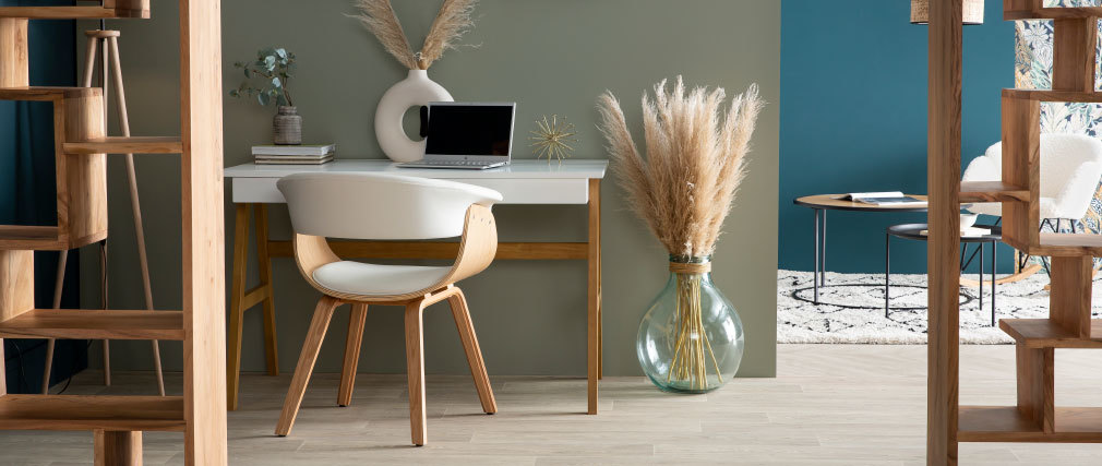 Design-Schreibtisch Weiß und Holz BROOK - Miliboo