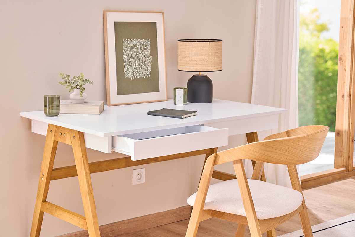 Design-Schreibtisch Wei und Holz BROOK
