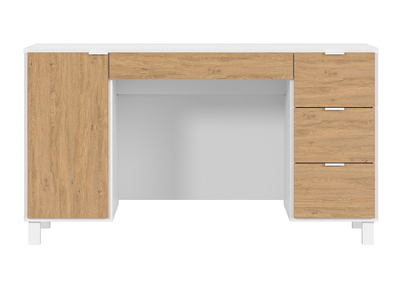 Design-Schreibtisch weiß und holzfarben mit Rollcontainer und Schubladen 140 cm GALLO