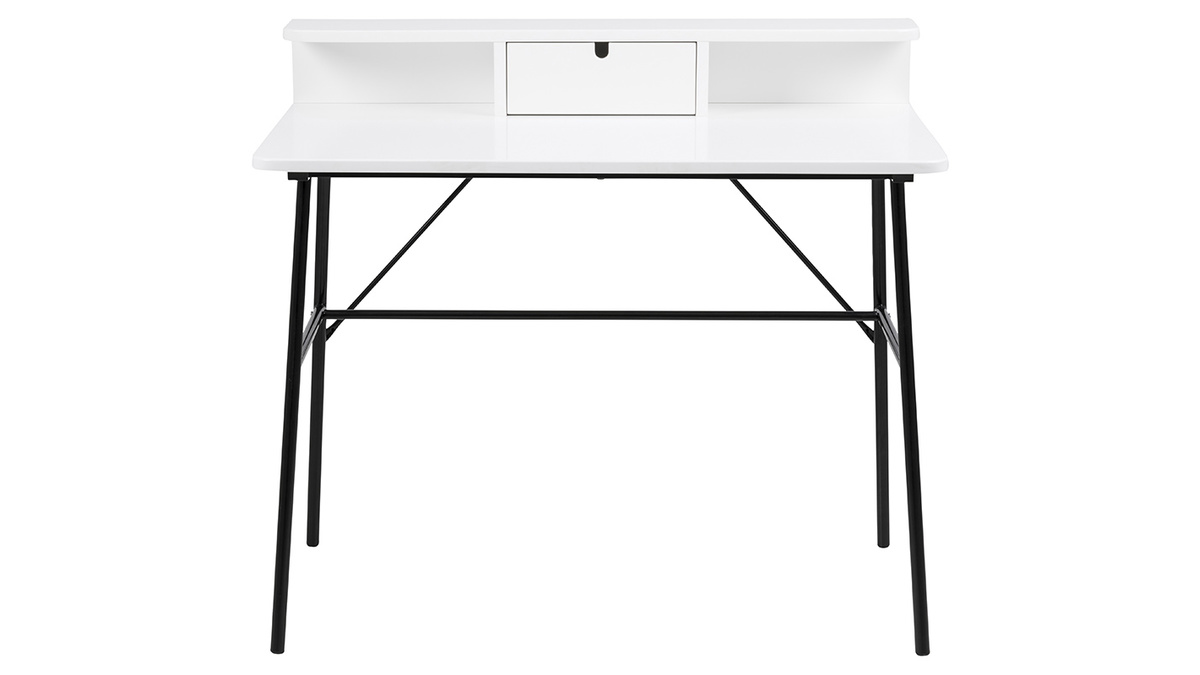 Design-Schreibtisch wei und Metall schwarz NEVA