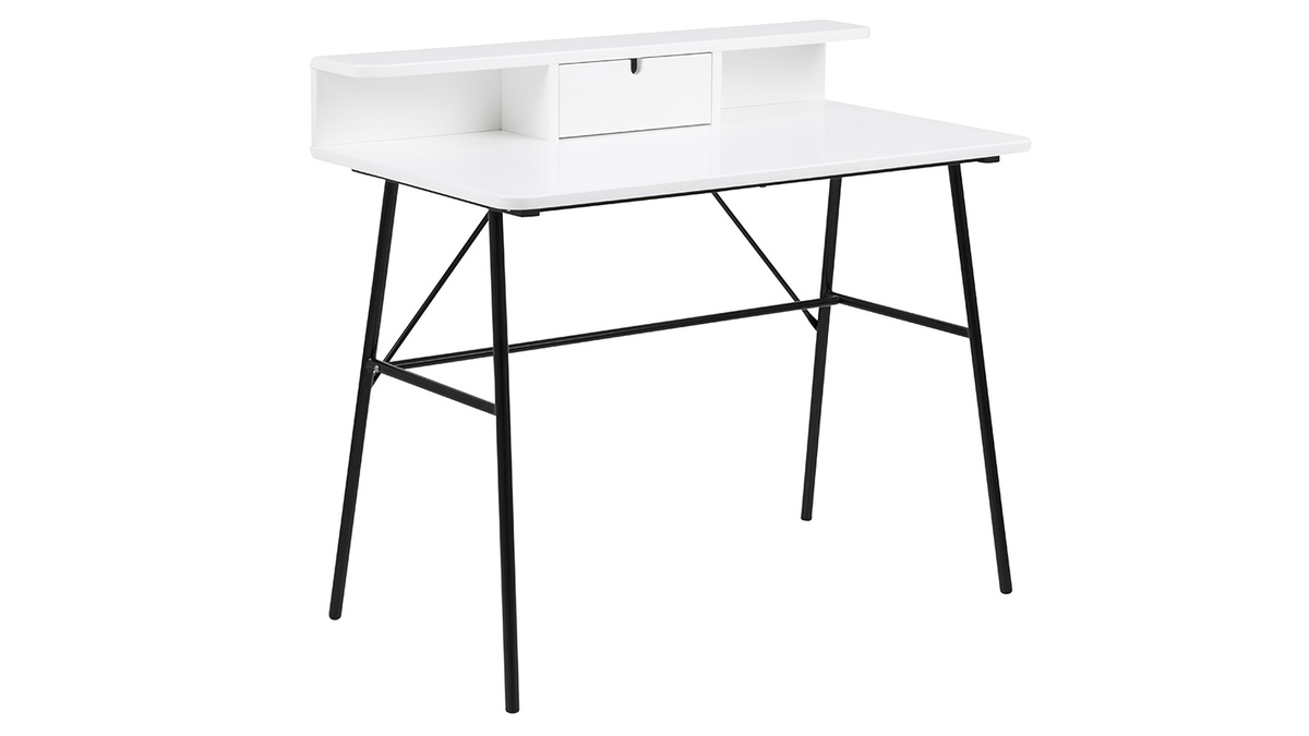 Design-Schreibtisch wei und Metall schwarz NEVA