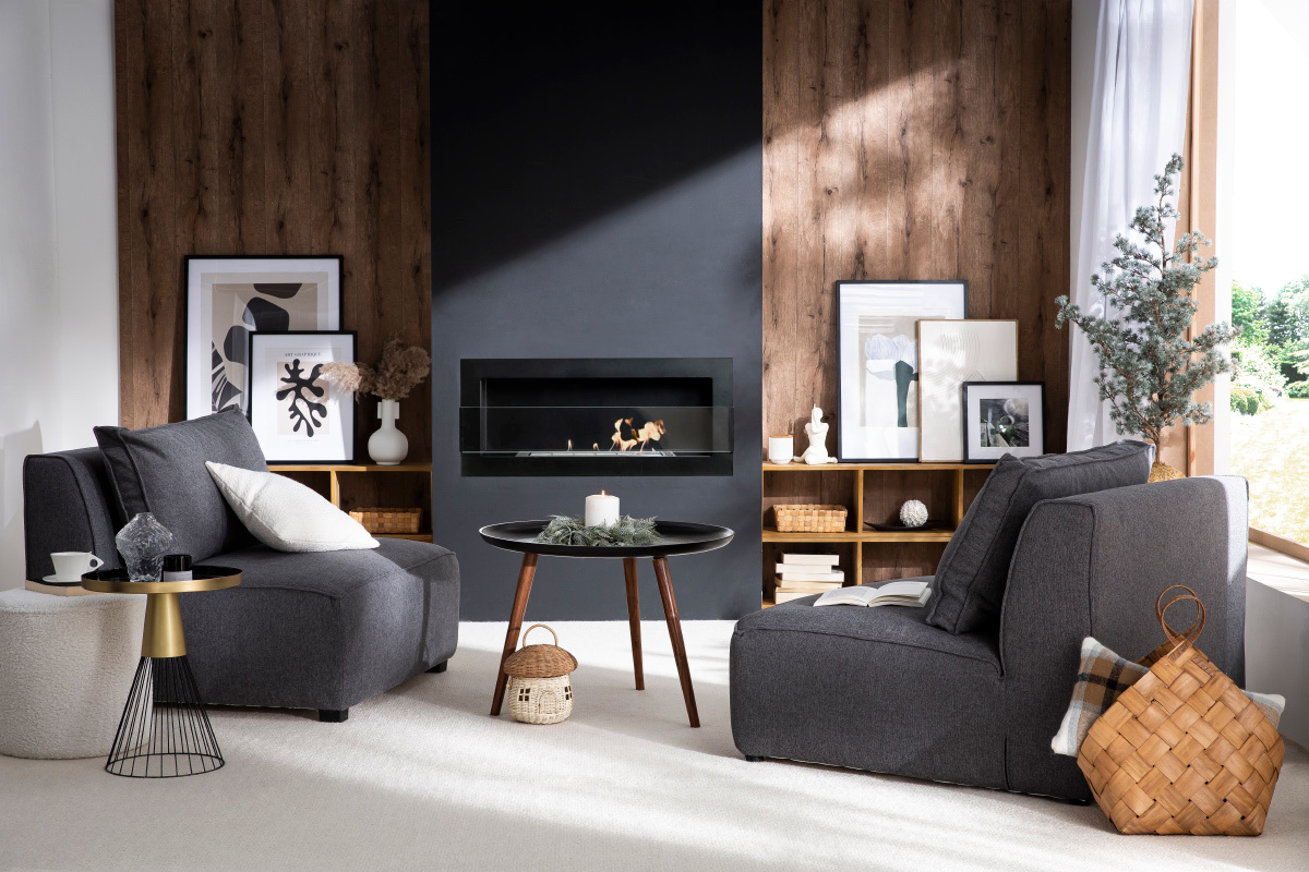 Design-Sessel aus anthrazitgrauem Stoff PLURIEL