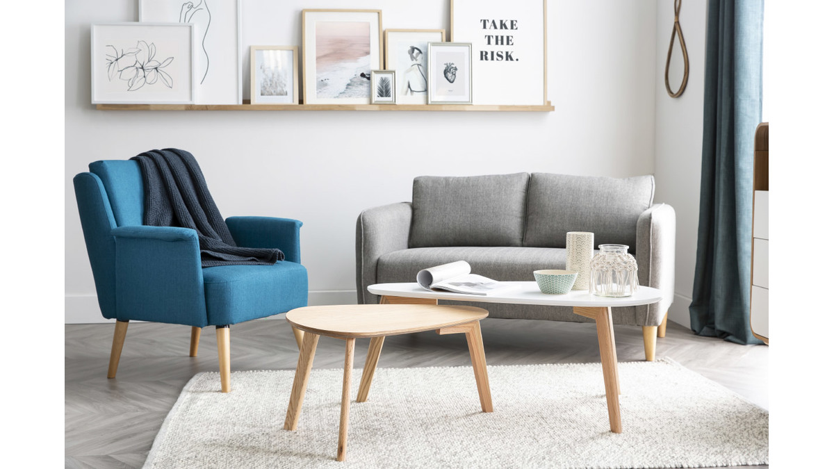 Design-Sessel aus blauem Stoff AEOLA