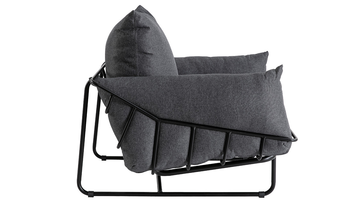 Design-Sessel aus grauem Stoff und Metall KORB