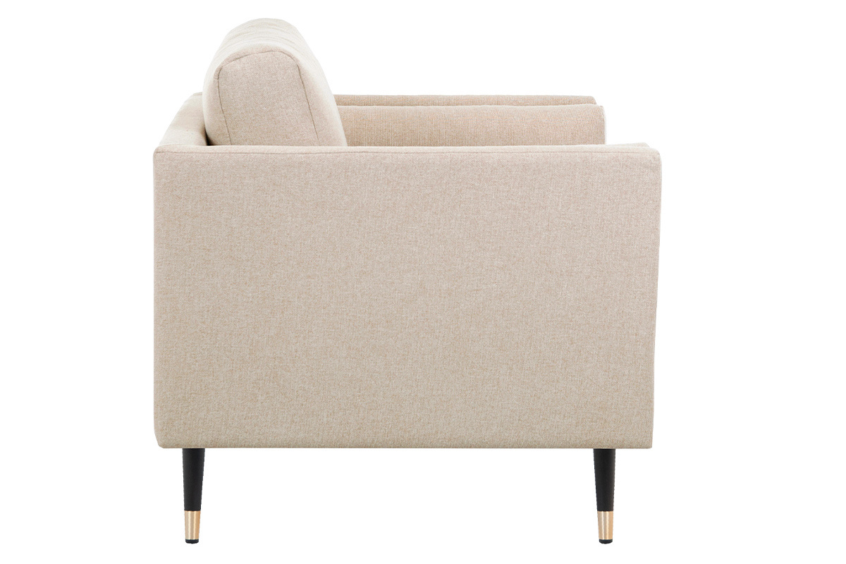 Design-Sessel aus naturbeigem Stoff, schwarzem Holz und vergoldetem Metall STING